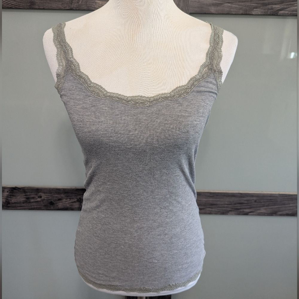 Y2K AE Lace Trim Tank Top Grey Preppy Size S